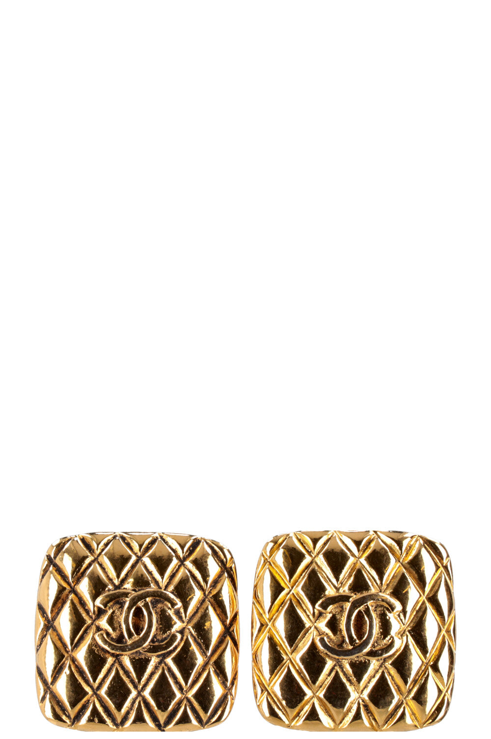 CHANEL Clip Earrings Quilted Gold