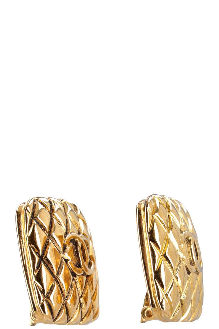 CHANEL Clip Earrings Quilted Gold