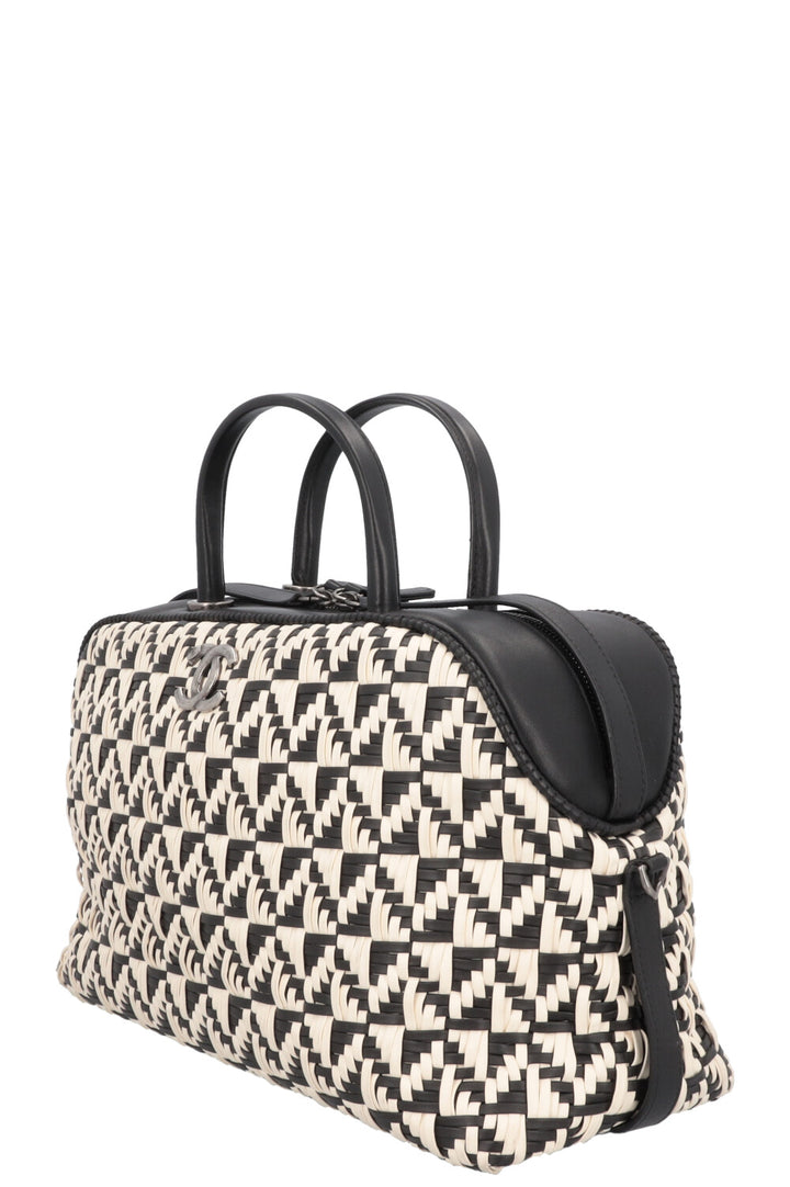 CHANEL Bowling Bag Woven Leather Black White