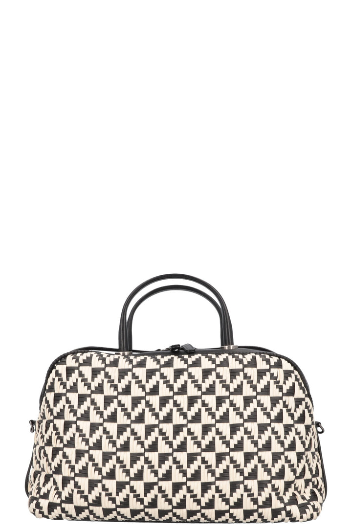 CHANEL Bowling Bag Woven Leather Black White