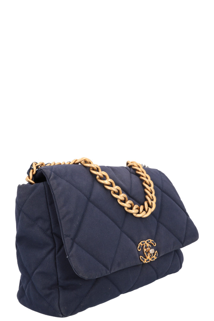 CHANEL 19 Maxi Flap Bag Canvas Blue