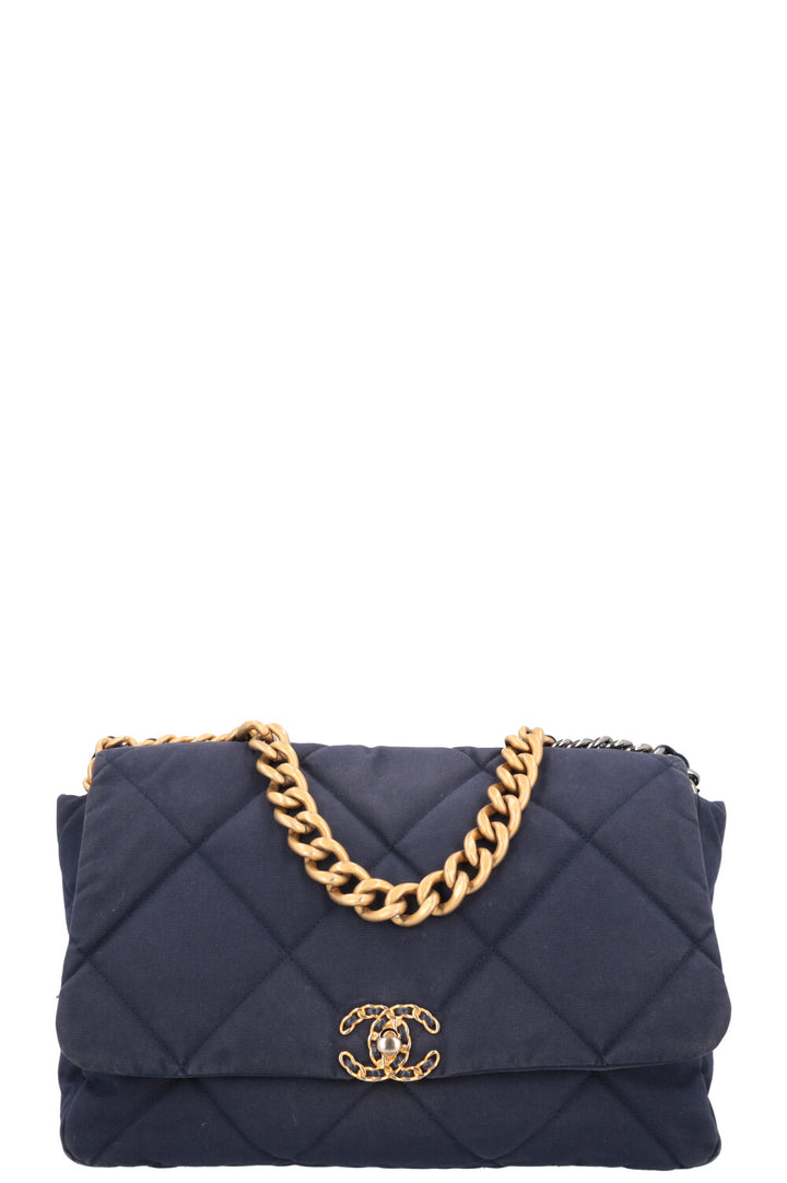 CHANEL 19 Maxi Flap Bag Canvas Blue