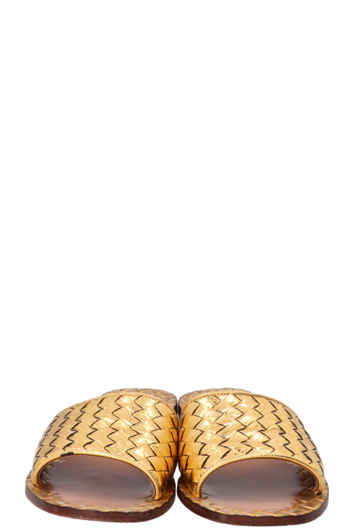BOTTEGA VENETA Intrecciato Slides Leather Gold
