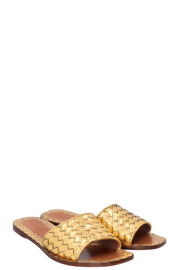 BOTTEGA VENETA Intrecciato Slides Leather Gold