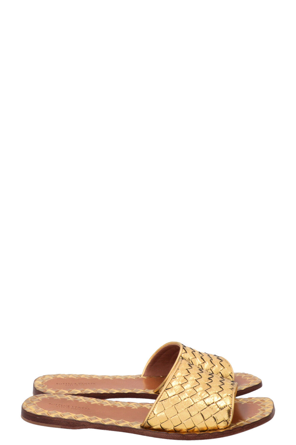 BOTTEGA VENETA Intrecciato Slides Leather Gold