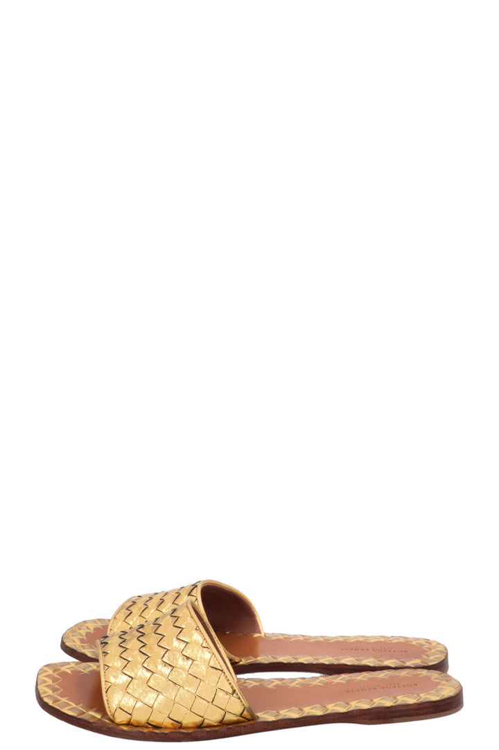 BOTTEGA VENETA Intrecciato Slides Leather Gold