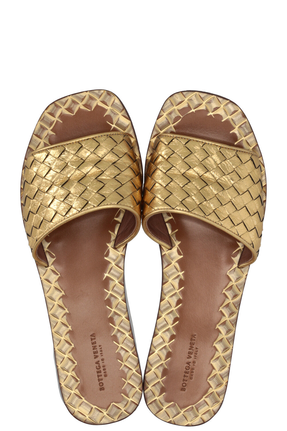 BOTTEGA VENETA Intrecciato Slides Leather Gold