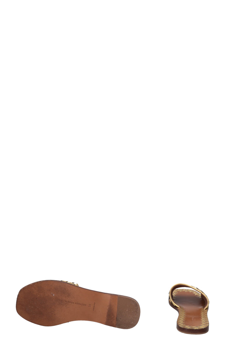 BOTTEGA VENETA Intrecciato Slides Leather Gold