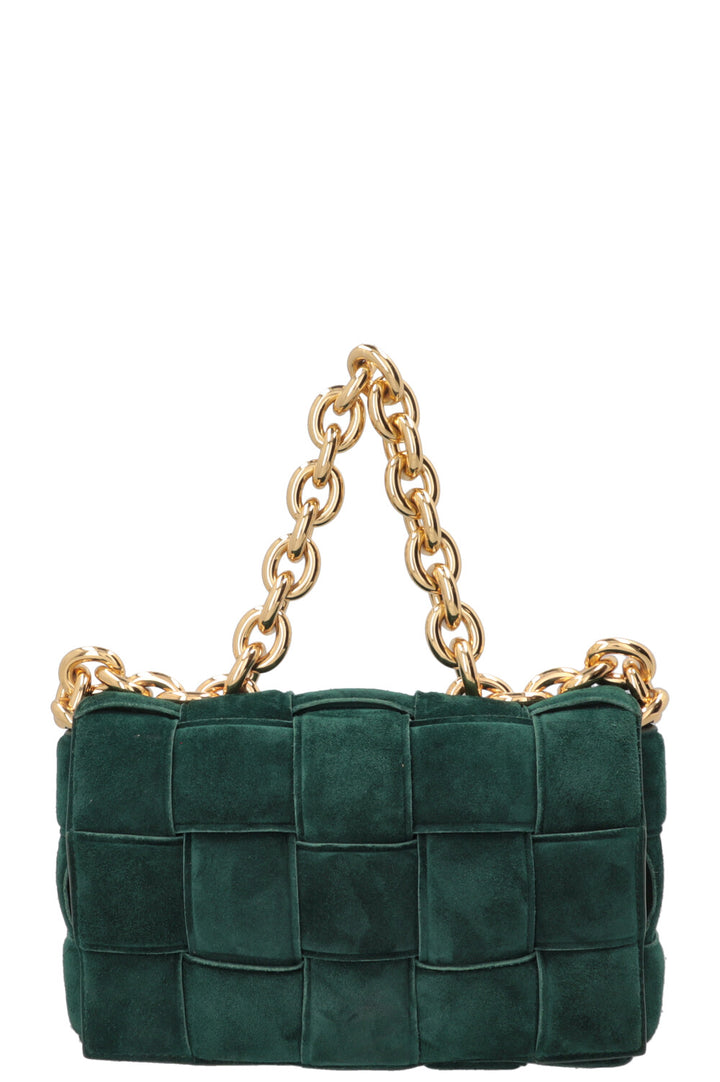 BOTTEGA VENETA Padded Chain Cassette Bag Suede Dark Green