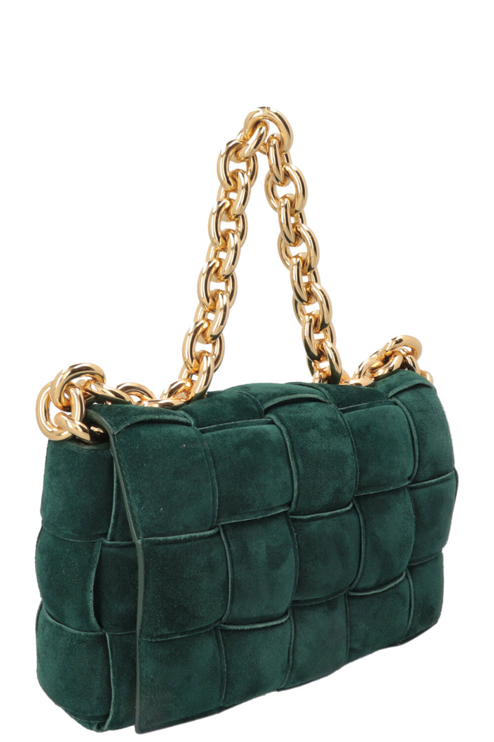BOTTEGA VENETA Padded Chain Cassette Bag Suede Dark Green