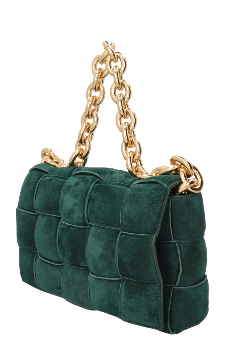 BOTTEGA VENETA Padded Chain Cassette Bag Suede Dark Green