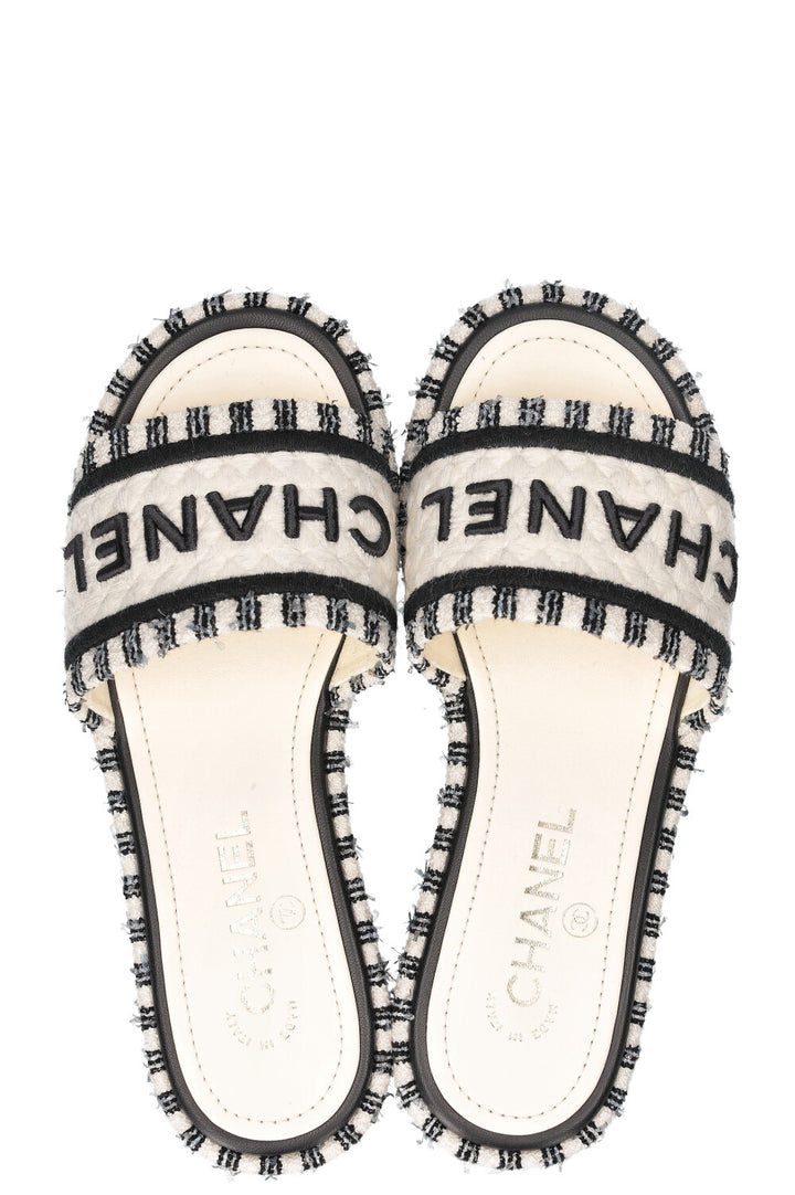 CHANEL Flats White Black