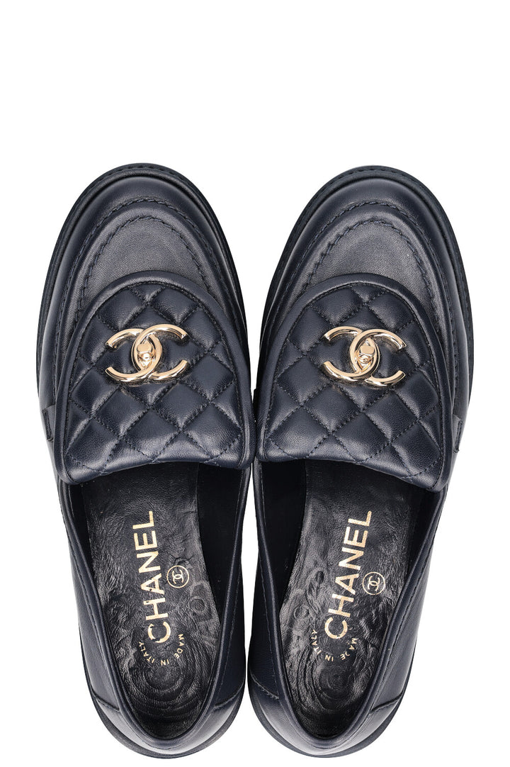 CHANEL Quilted Loafer Flats Navy
