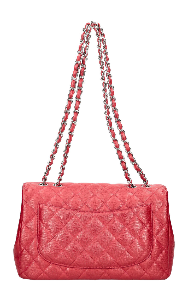 CHANEL Single Flap Bag Large Caviar Red