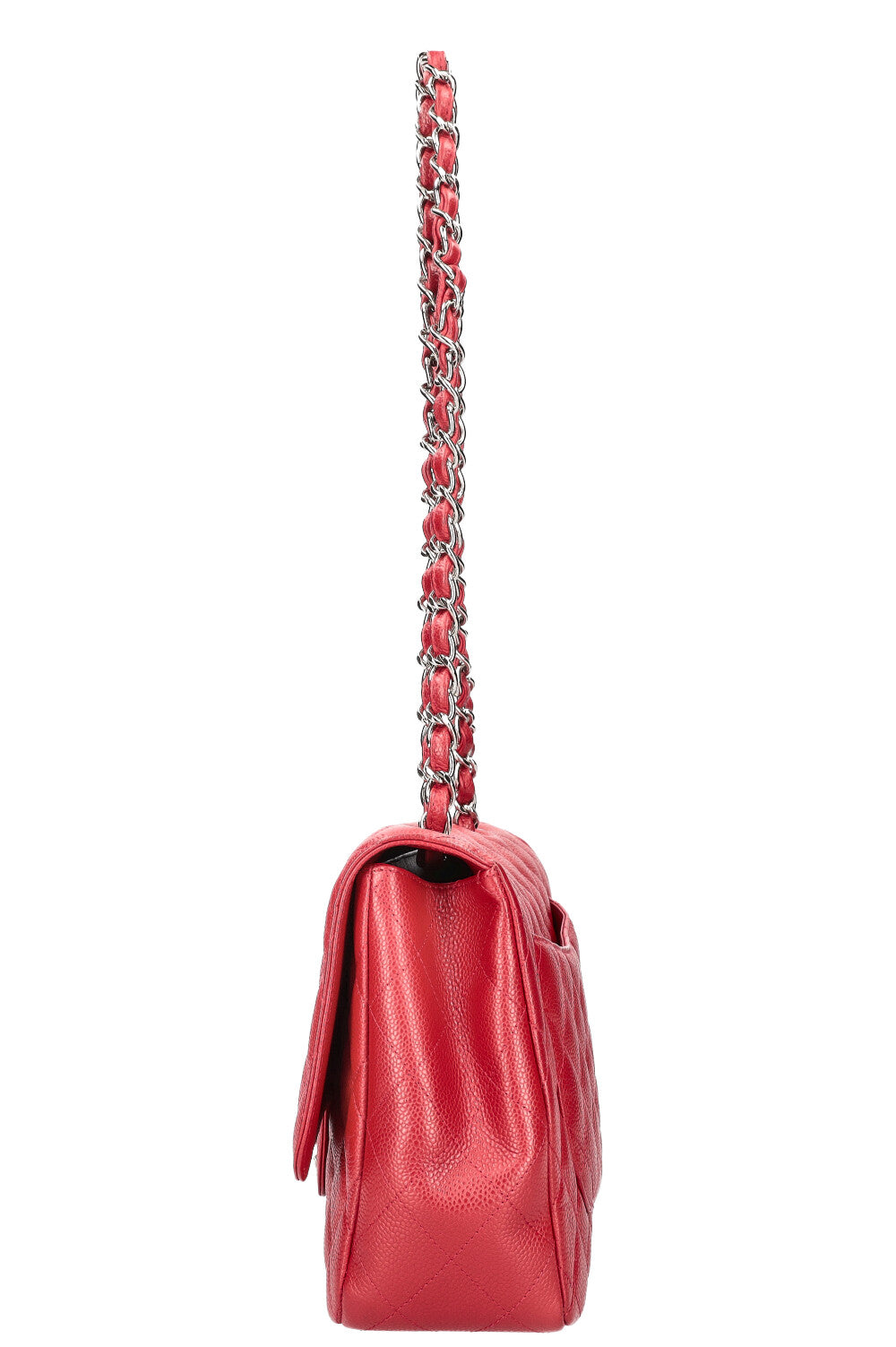 CHANEL Single Flap Bag Large Caviar Red