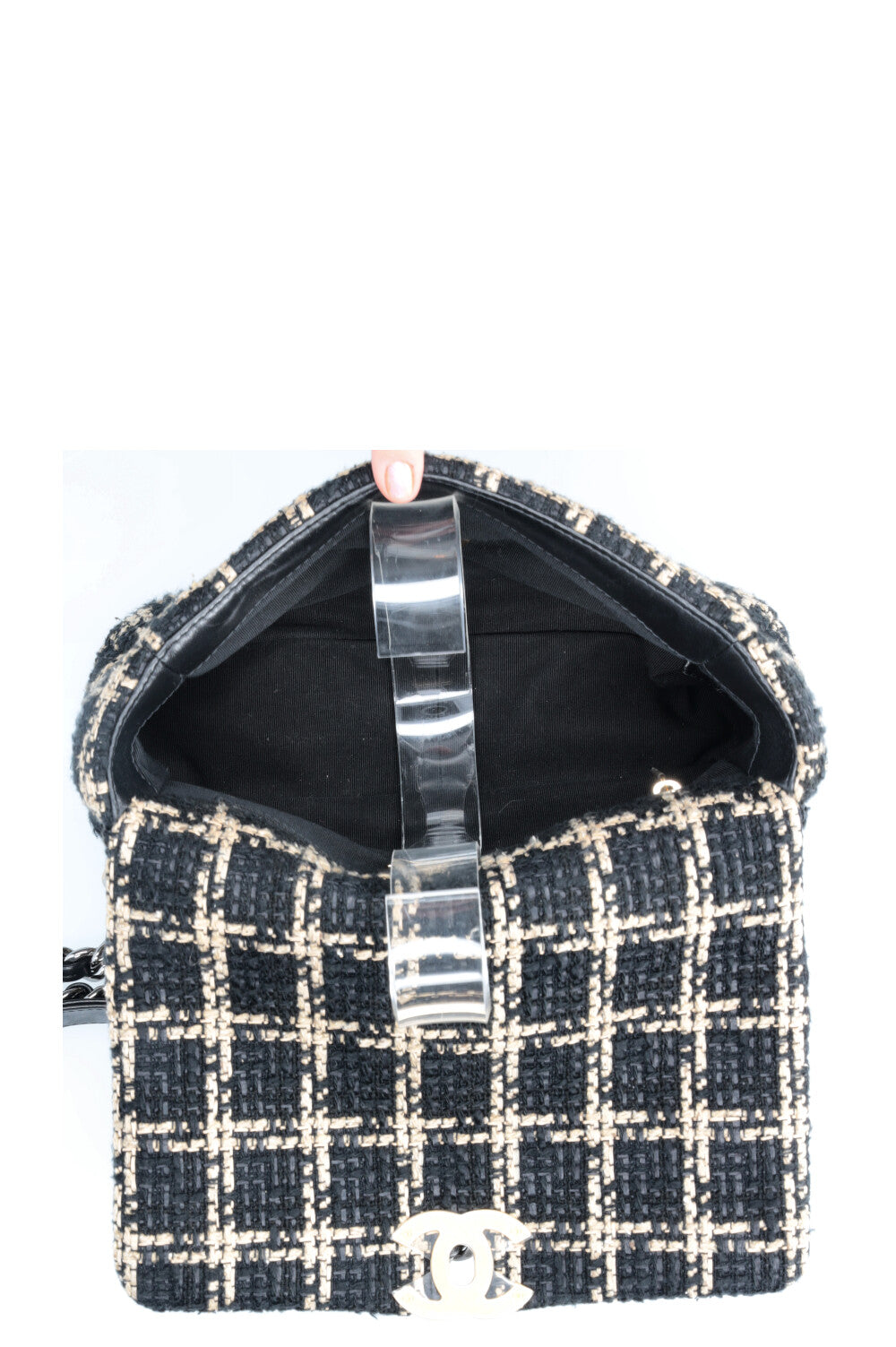 CHANEL 19 Sac à rabat moyen Tweed Noir &amp; Beige