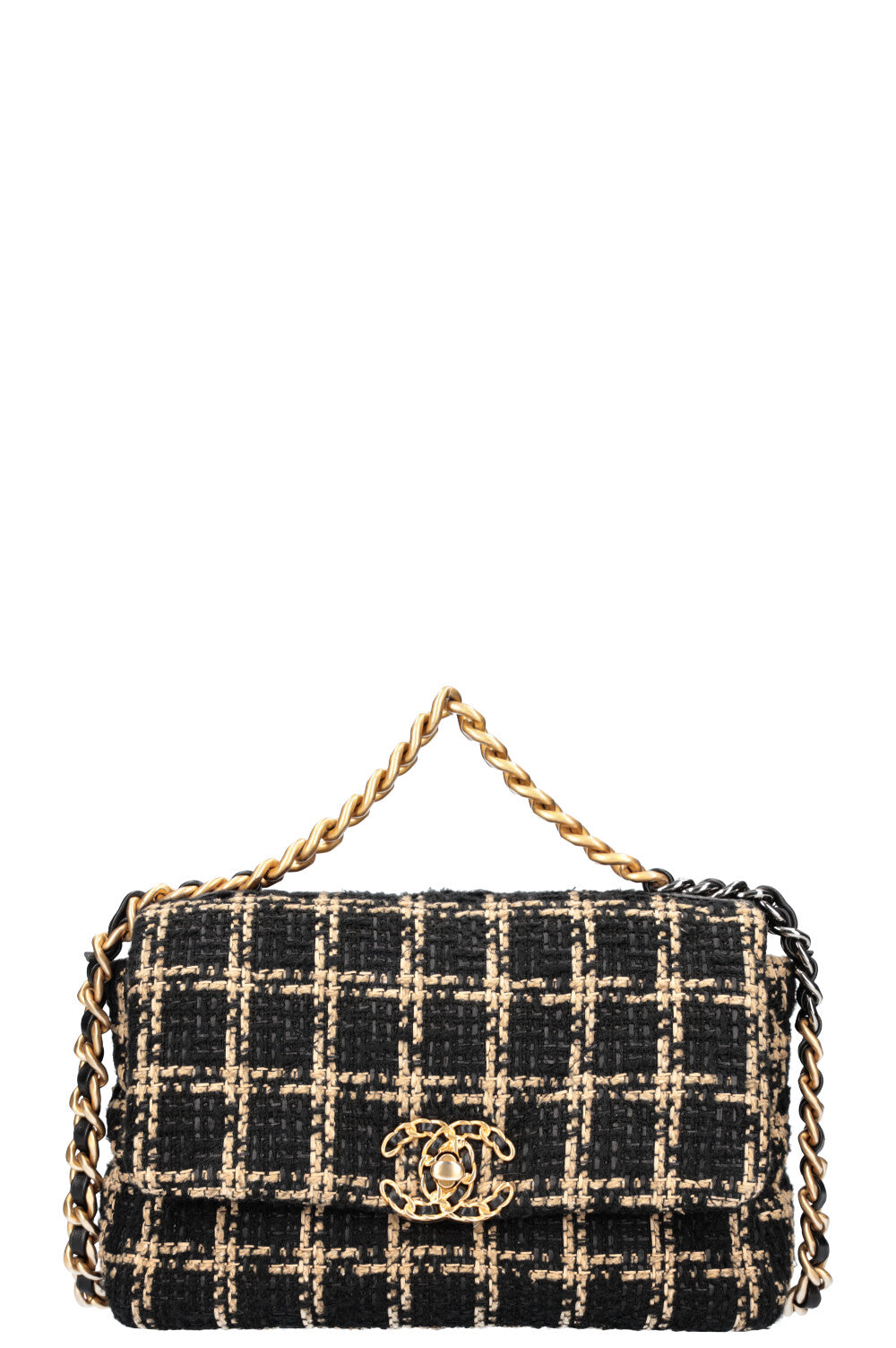 CHANEL 19 Sac à rabat moyen Tweed Noir &amp; Beige