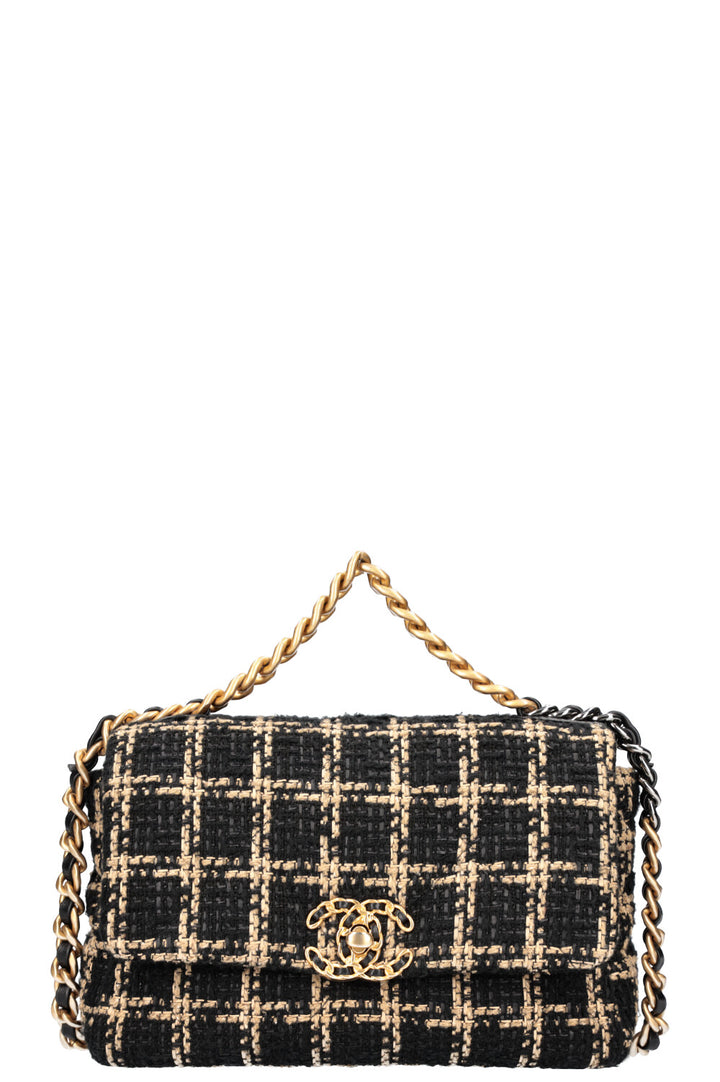 CHANEL 19 Sac à rabat moyen Tweed Noir &amp; Beige