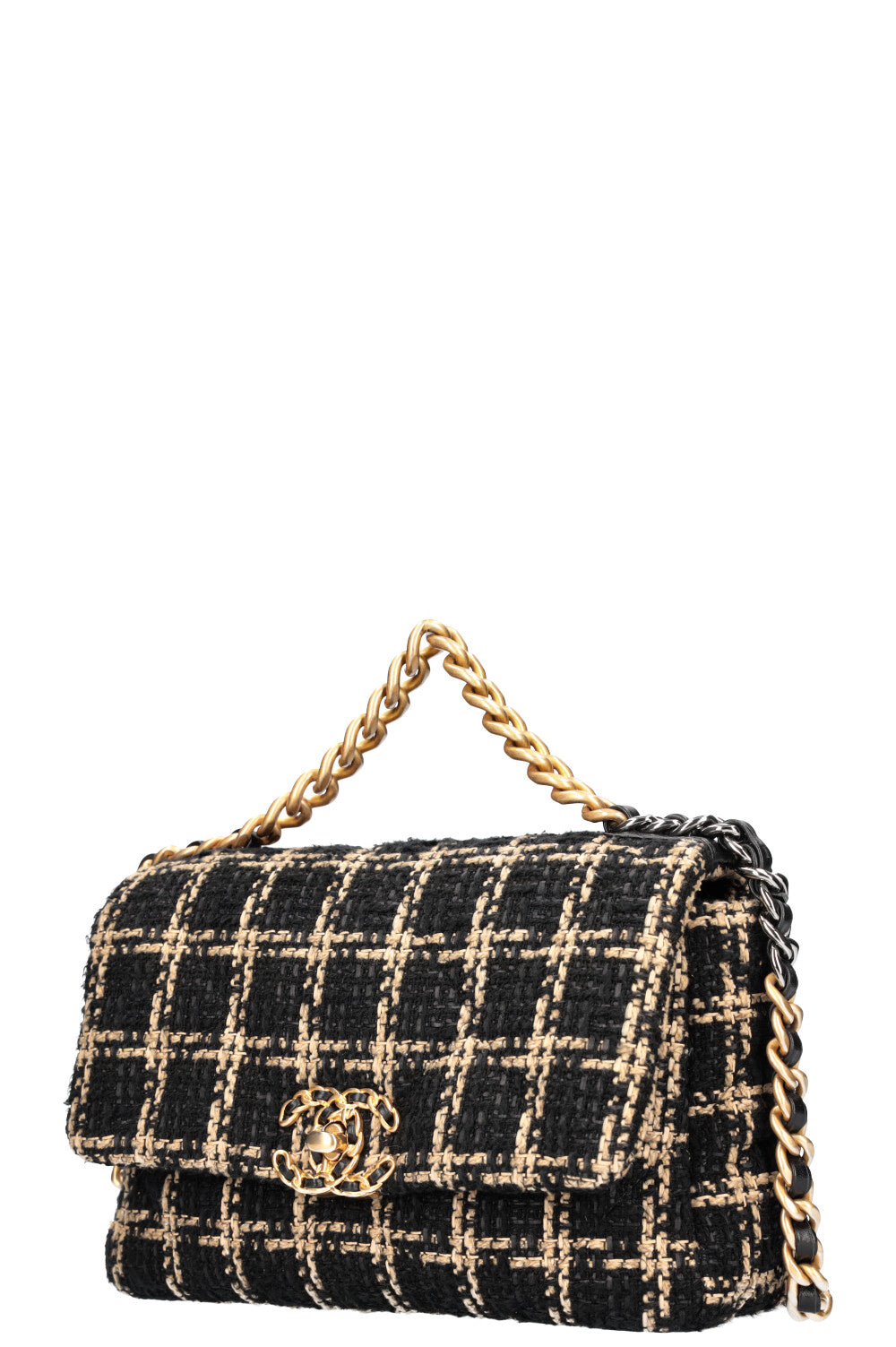 CHANEL 19 Sac à rabat moyen Tweed Noir &amp; Beige