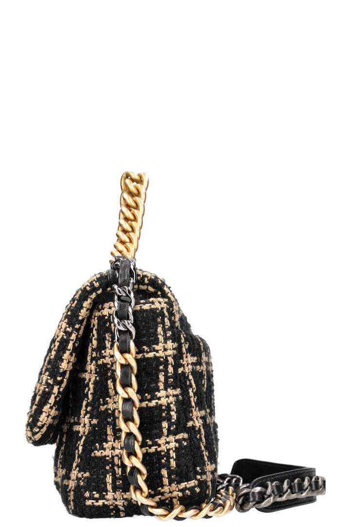 CHANEL 19 Sac à rabat moyen Tweed Noir &amp; Beige