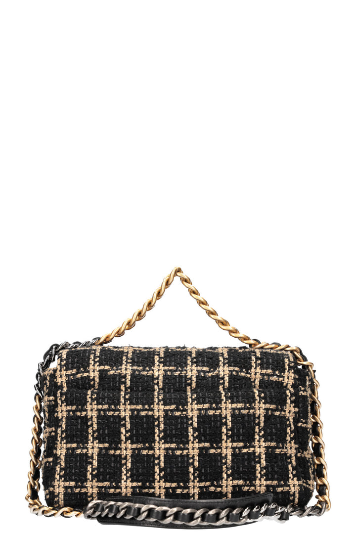 CHANEL 19 Sac à rabat moyen Tweed Noir &amp; Beige