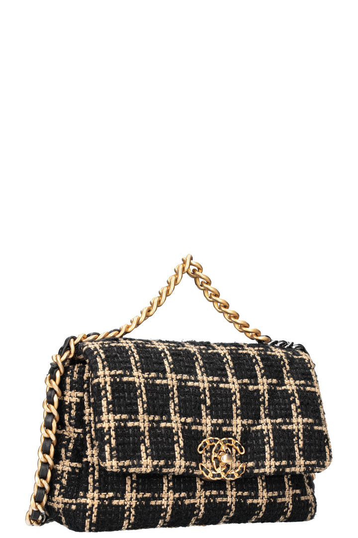 CHANEL 19 Sac à rabat moyen Tweed Noir &amp; Beige
