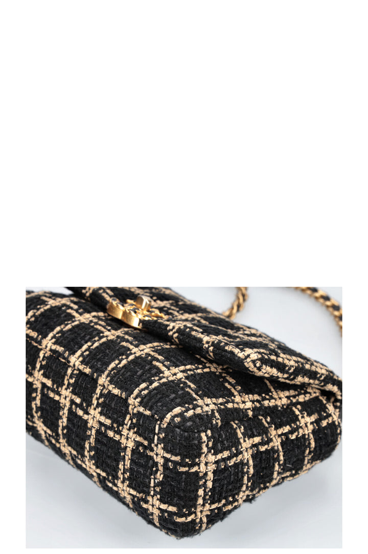 CHANEL 19 Sac à rabat moyen Tweed Noir &amp; Beige