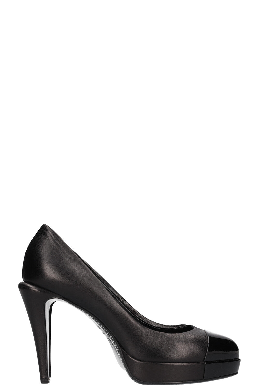 CHANEL Patent Cap Toe Heels Black