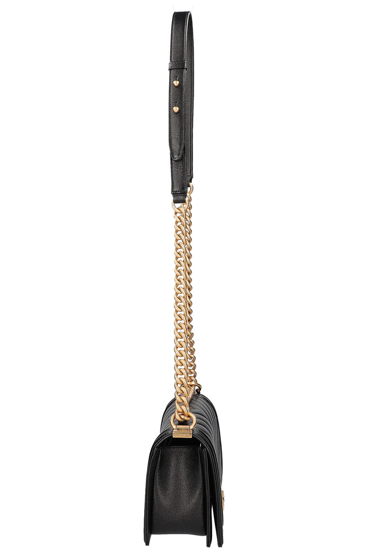 CHANEL Sac bandoulière en cuir caviar moyen Boy Noir