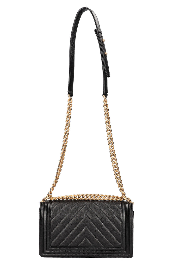 CHANEL Sac bandoulière en cuir caviar moyen Boy Noir