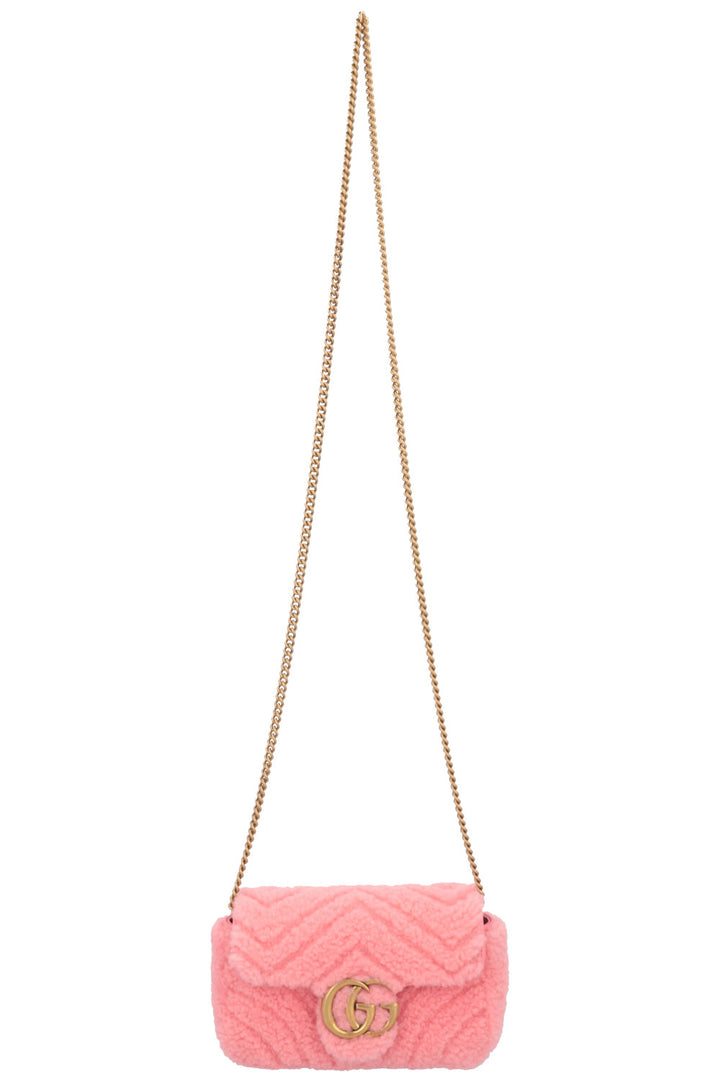 GUCCI Mini Marmont Shearling Crossbody Bag Pink