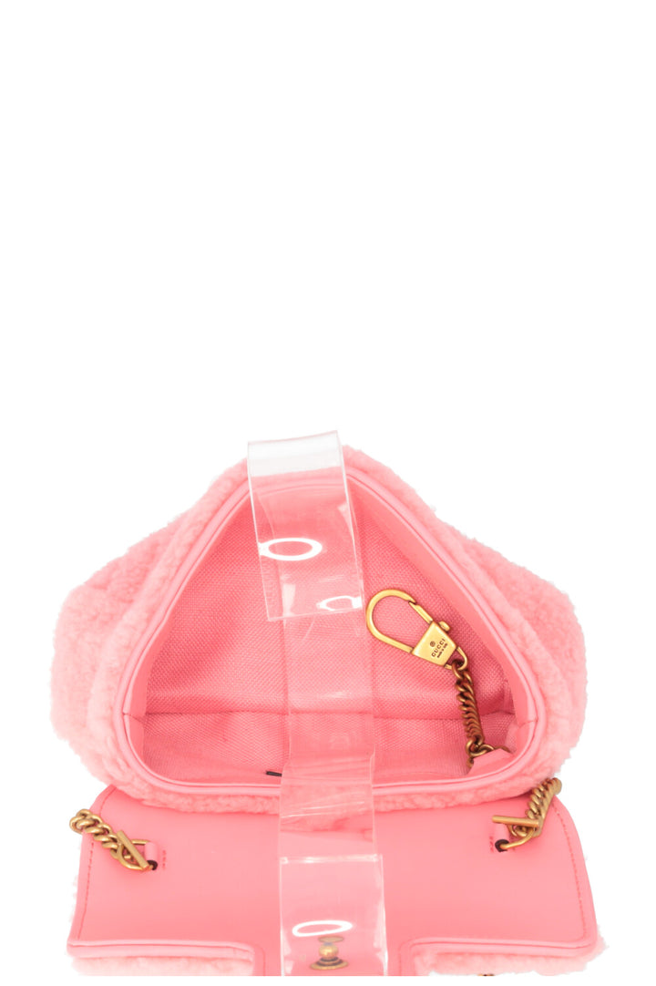 GUCCI Mini Marmont Shearling Crossbody Bag Pink