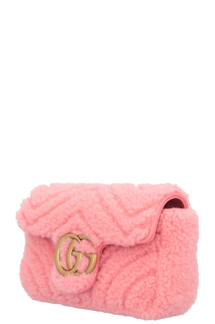 GUCCI Mini Marmont Shearling Crossbody Bag Pink