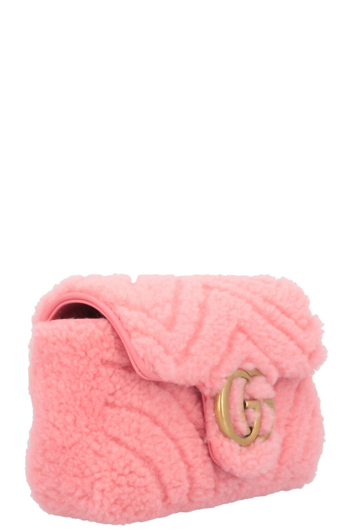 GUCCI Mini Marmont Shearling Crossbody Bag Pink