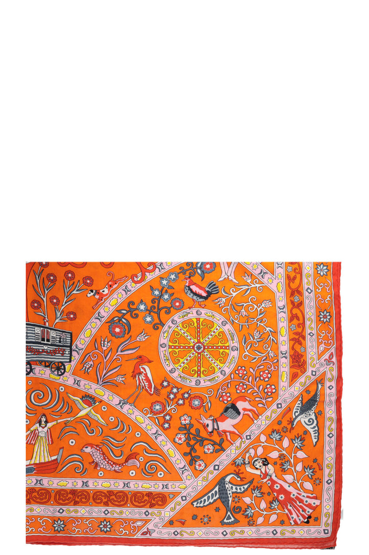 HERMES Cashmere&Silk Scarf 140 Peuple du Vente Orange