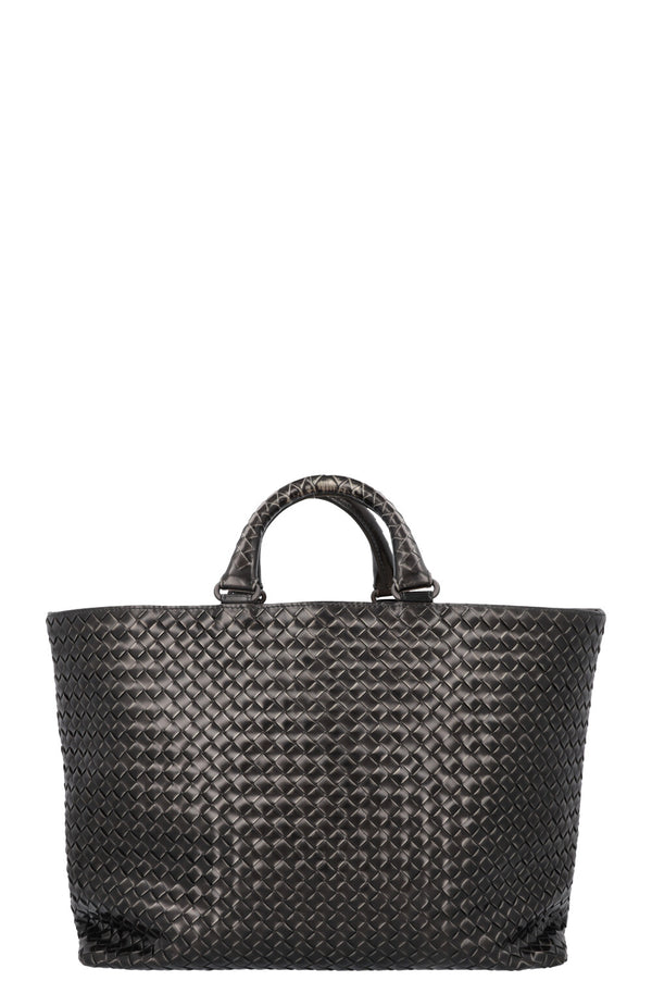 BOTTEGA VENETA Intrecciato Tote Bag Distressed Metallic Black Silver