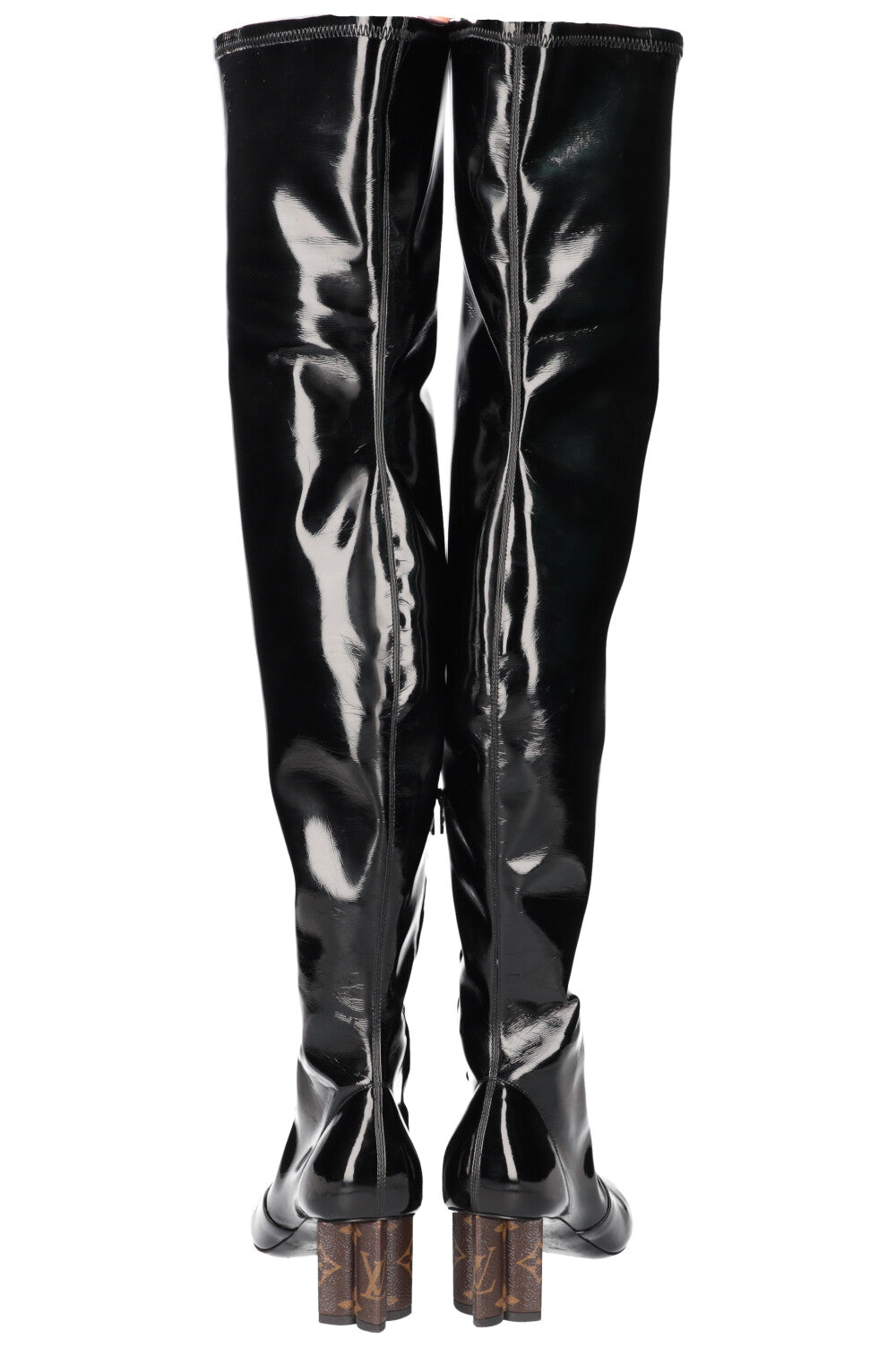 LOUIS VUITTON 2017 Patent Leather Over Knee Boots Black