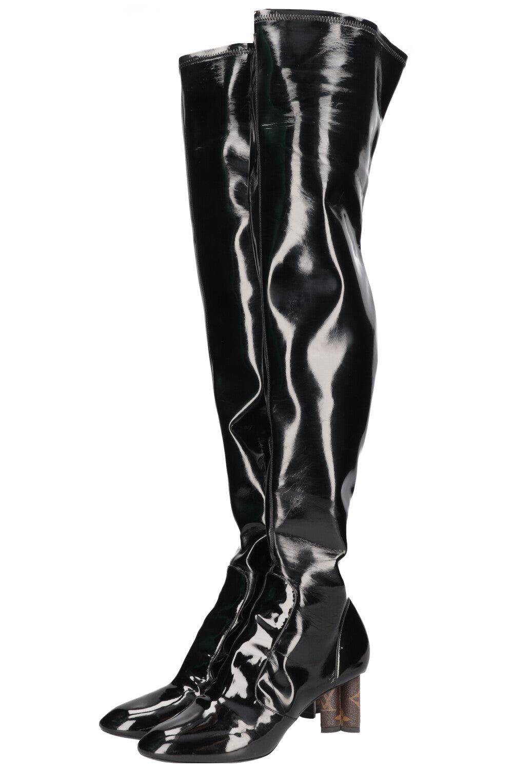 LOUIS VUITTON 2017 Patent Leather Over Knee Boots Black