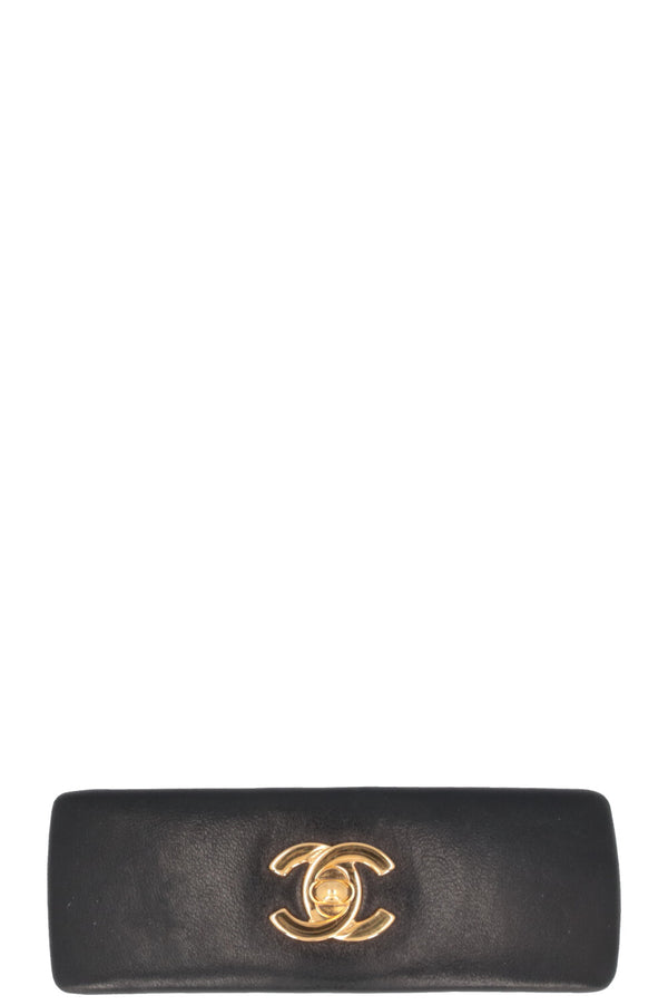 CHANEL CC Turnlock Hair Clip Leather Black