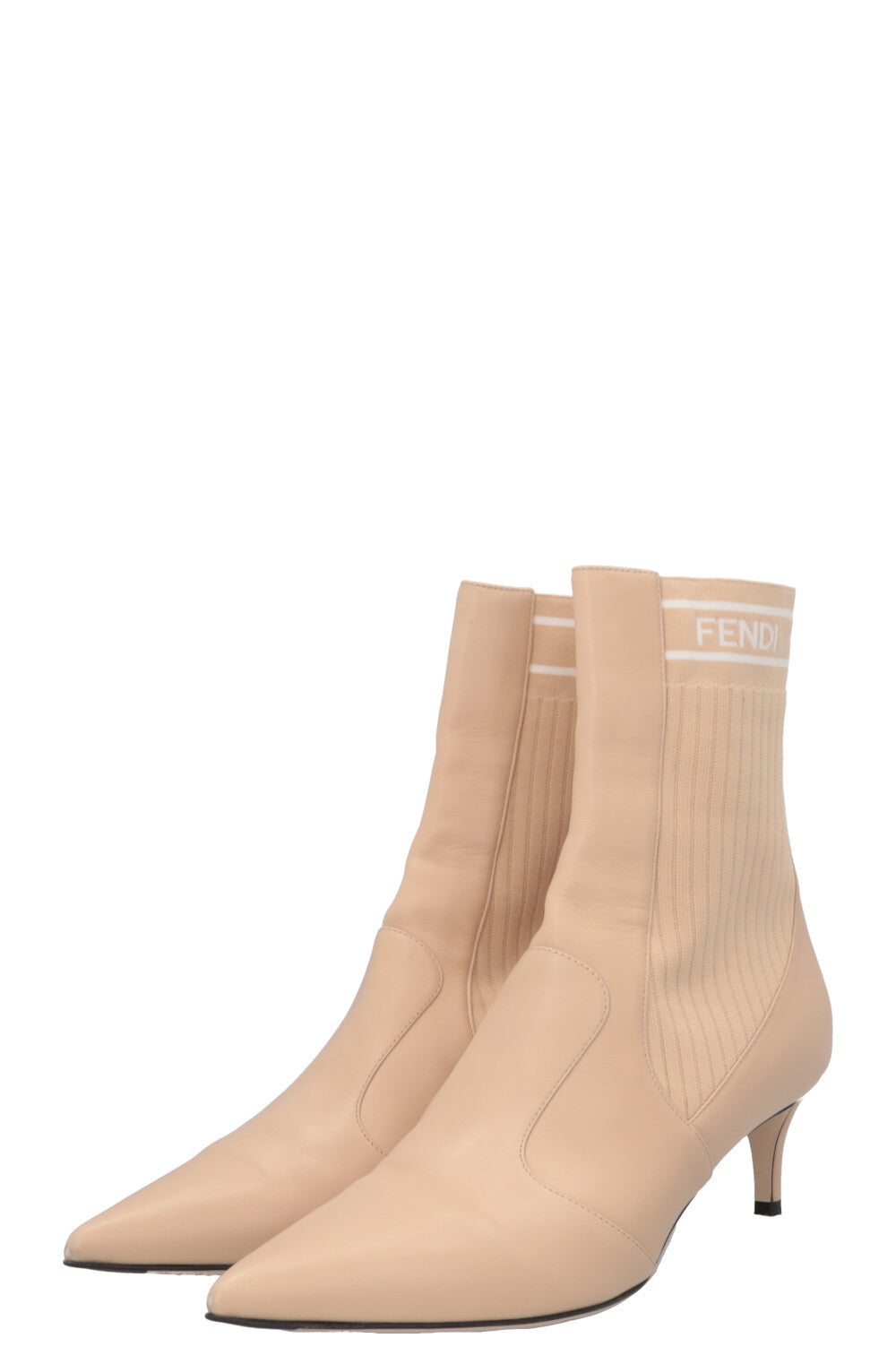 FENDI Sock Boots Leather Beige