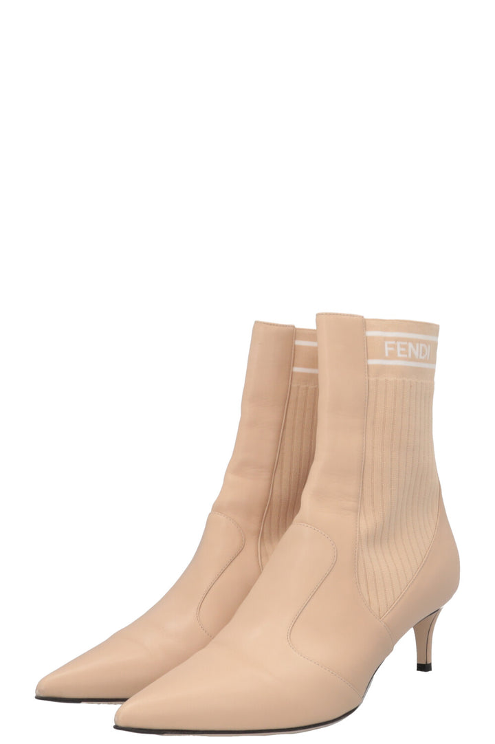 FENDI Sock Boots Leather Beige