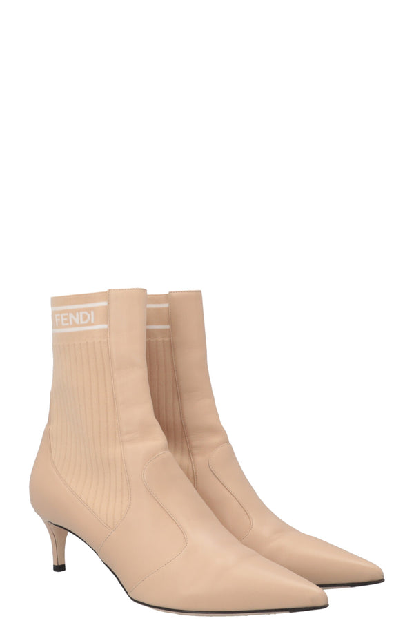 FENDI Sock Boots Leather Beige