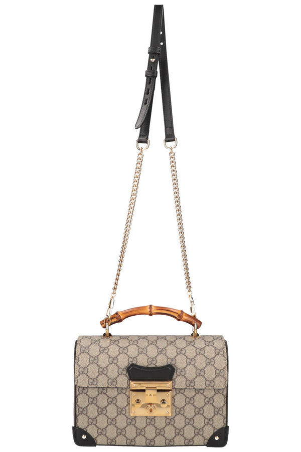 GUCCI Padlock Bamboo Bag GG Black Brown