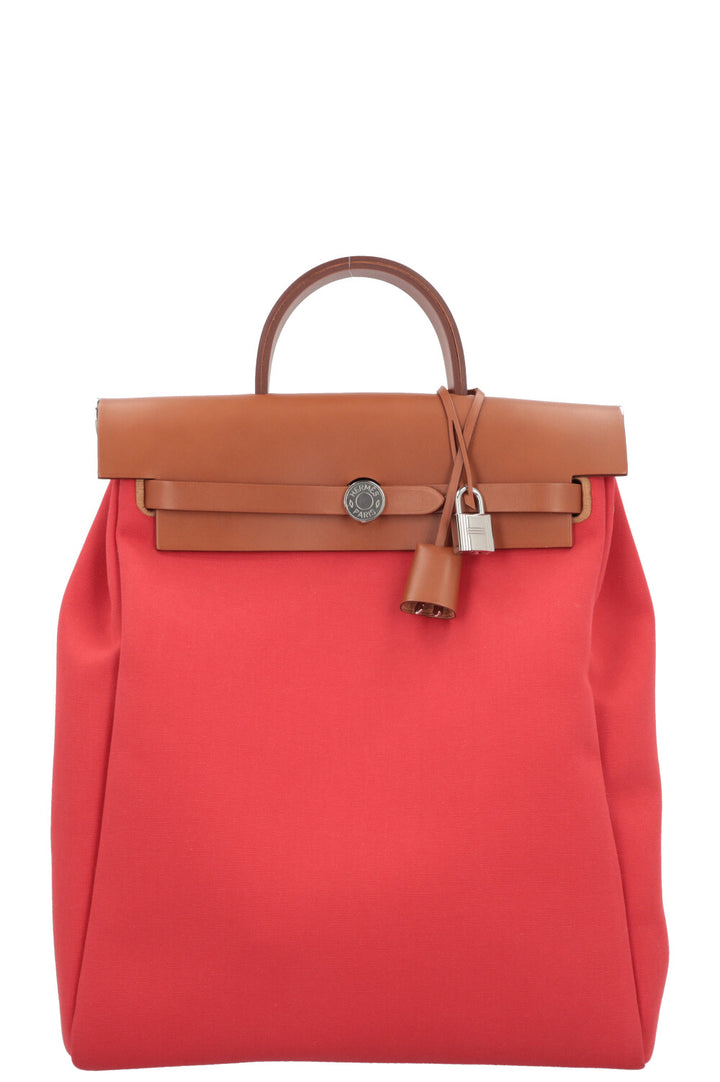 HERMÈS HerBag Zip 31 Backpack Leather Red Brown