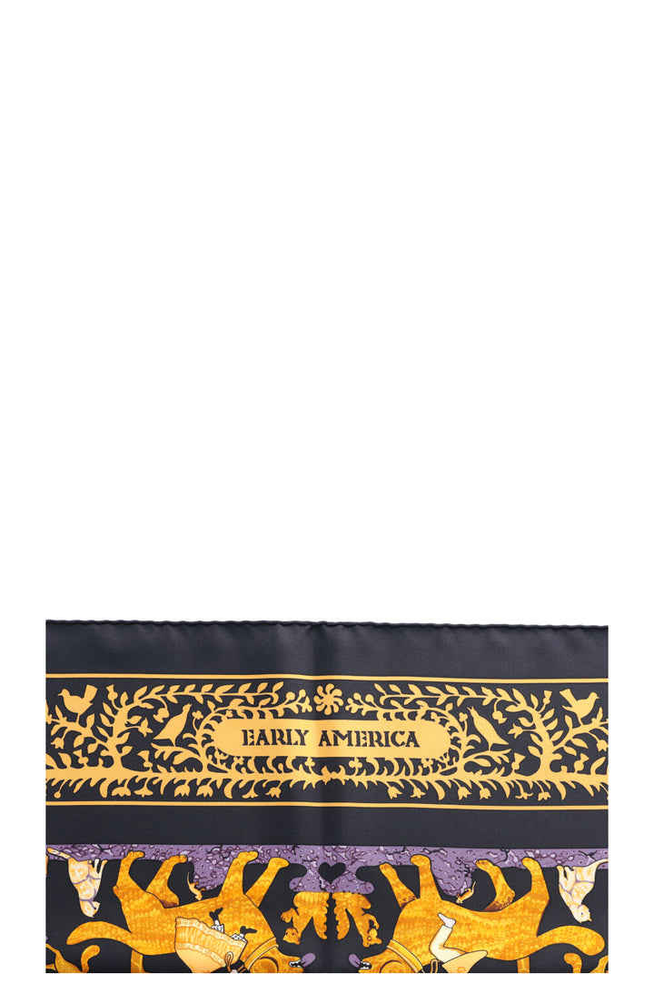 HERMÈS Early America Carré 90 Silk Black Gold