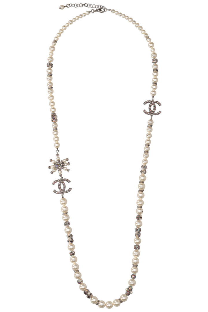 CHANEL Interlock CC Necklace Faux Pearls Crystals