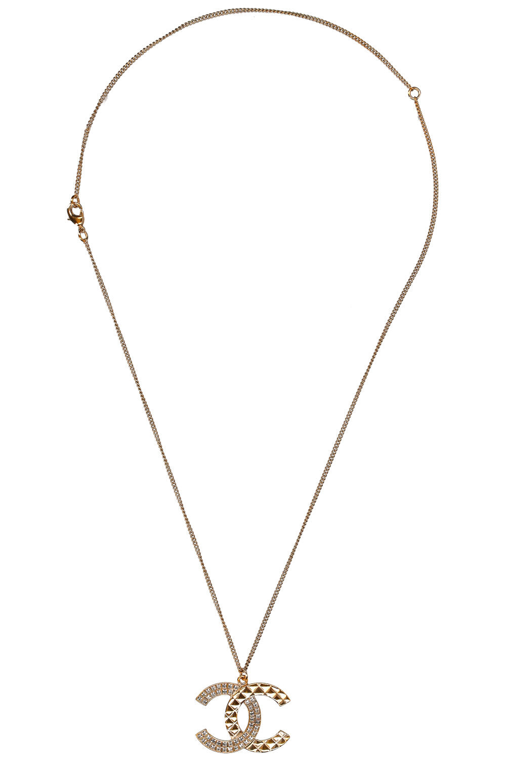 CHANEL Baguette Christal CC Necklace Quilted Gold