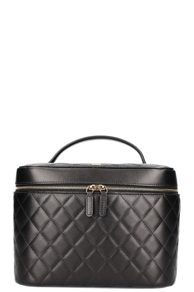CHANEL Medium Beauty Case Quilted Lampskin Black REAWAKE