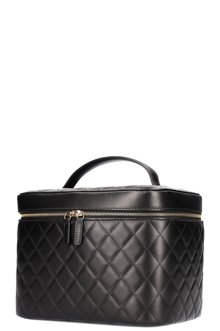 CHANEL Medium Beauty Case Quilted Lampskin Black