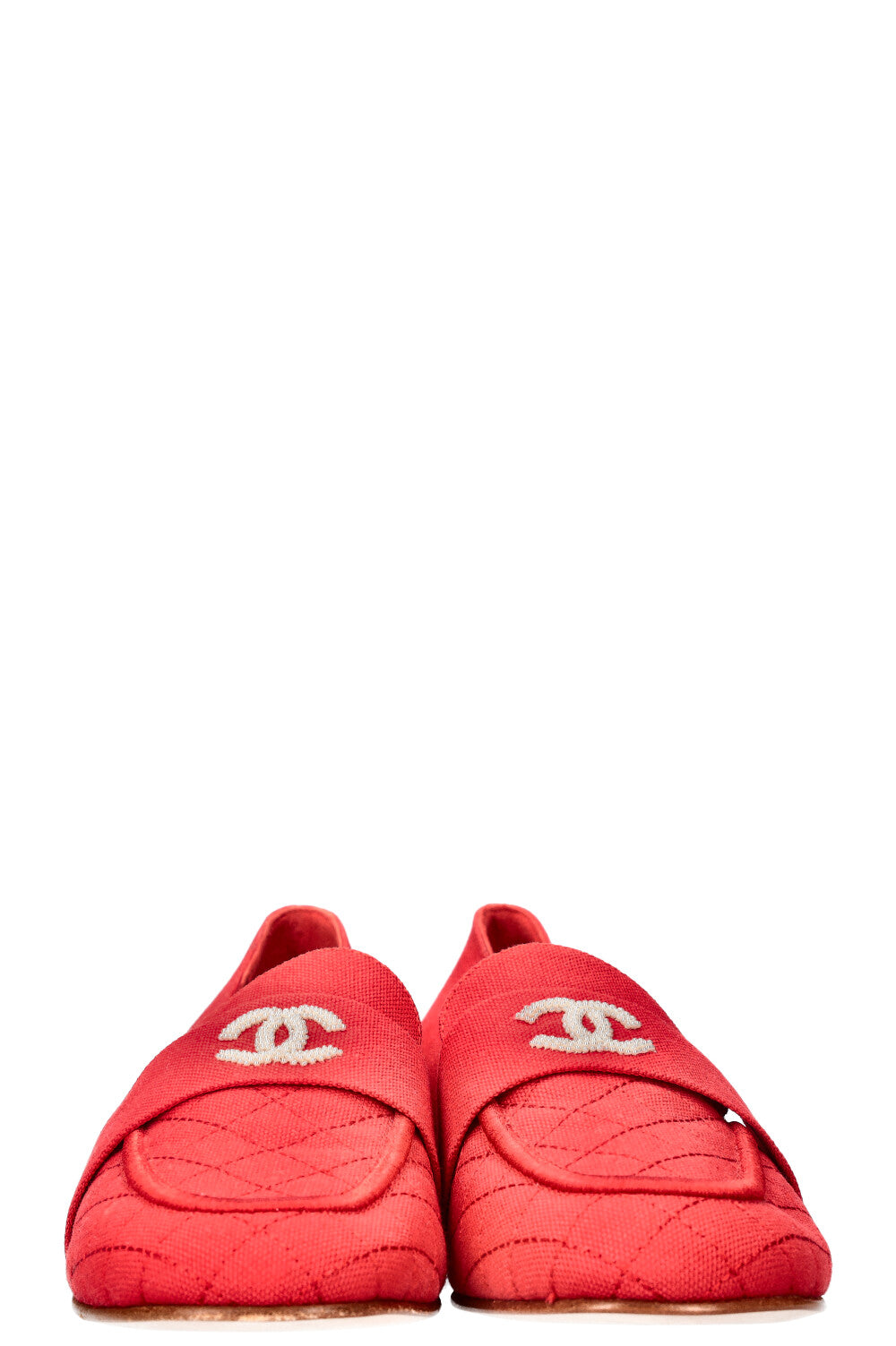 CHANEL Flats Diamond Quilted Canvas Red